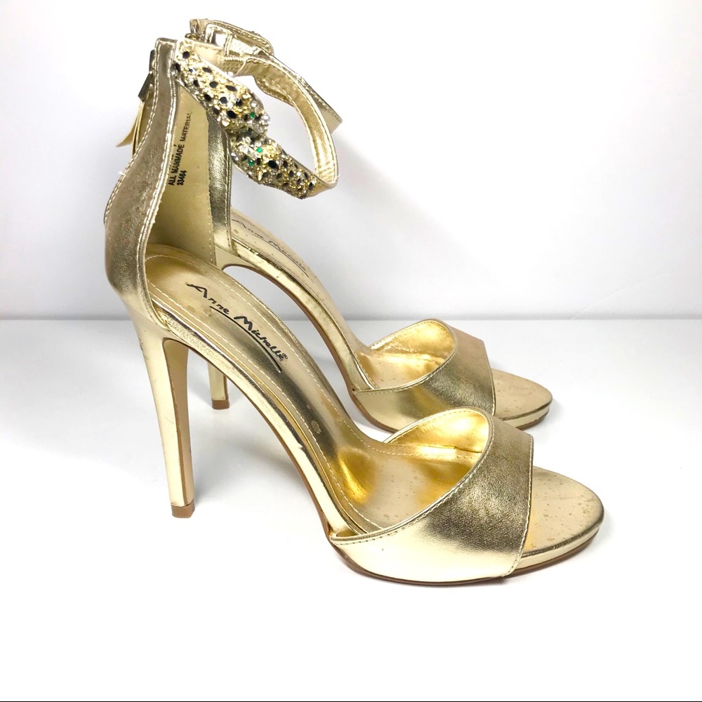 Anne Michelle gold leopard Jaguar stiletto heels